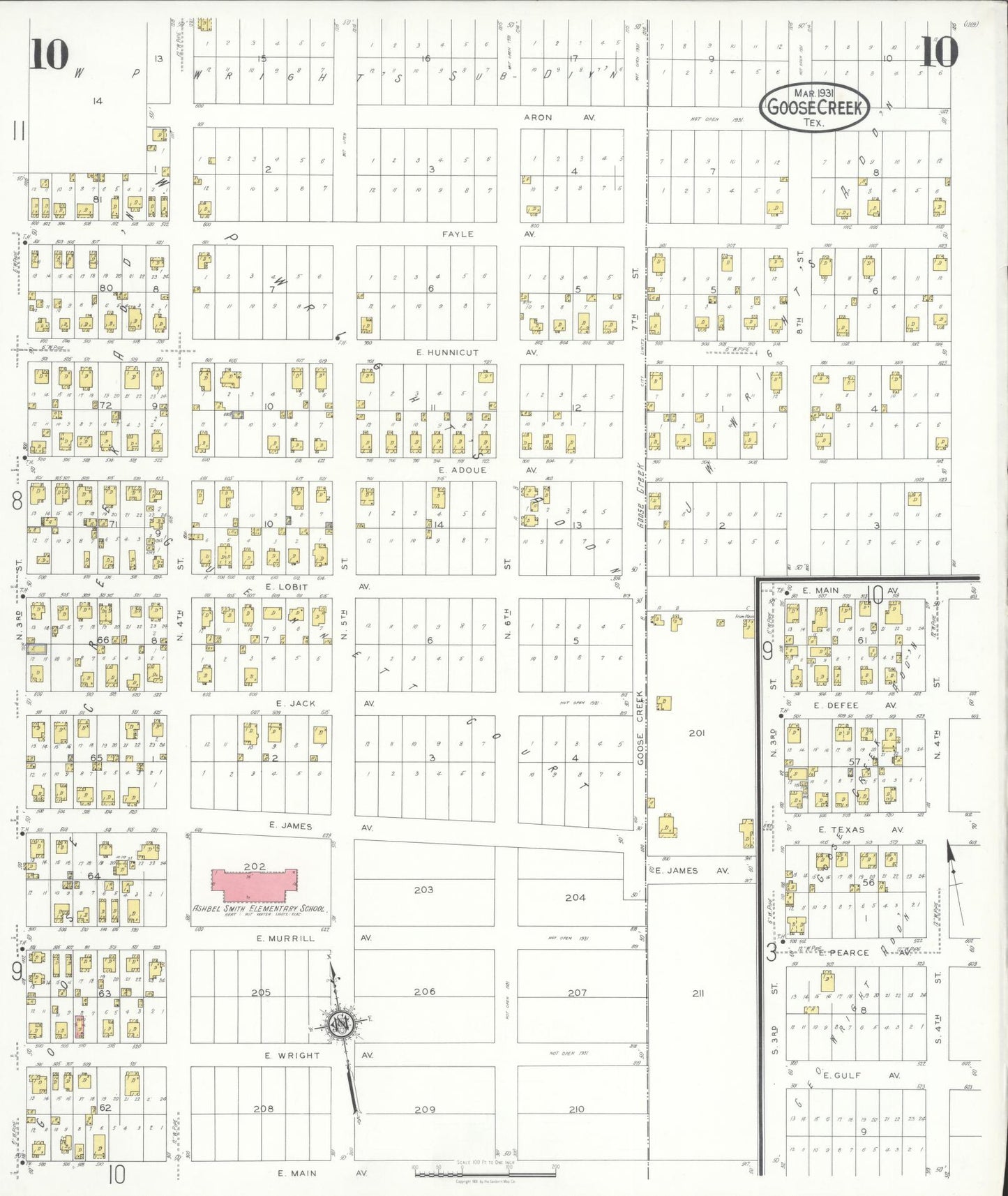 Sanborn Fire Insurance Map from Goose Creek, Harris County, Texas (1931), Sheet #0010 - Historic Sanborn Fire Insurance Map Print, vintage old map wall art, antique decor, genealogy gift, Texas Texas map