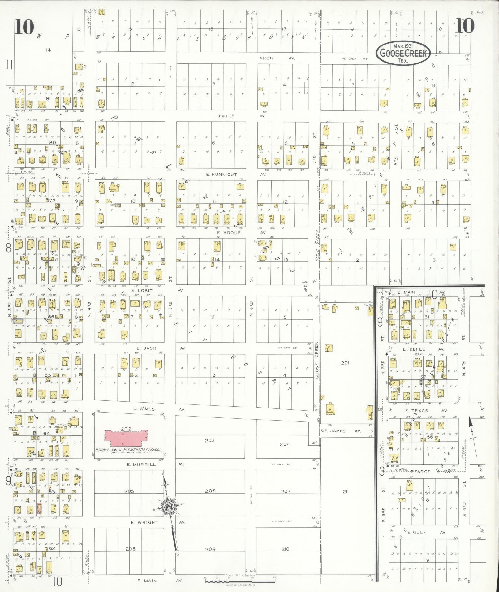Sanborn Fire Insurance Map from Goose Creek, Harris County, Texas (1931), Sheet #0010 - Historic Sanborn Fire Insurance Map Print, vintage old map wall art, antique decor, genealogy gift, Texas Texas map