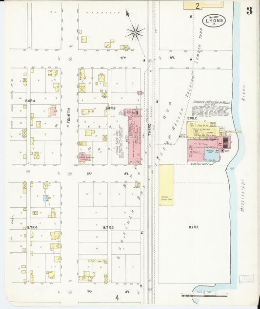 Sanborn Fire Insurance Map from Lyons, Clinton County, Iowa (1897), Sheet #0003 - Historic Sanborn Fire Insurance Map Print, vintage old map wall art
