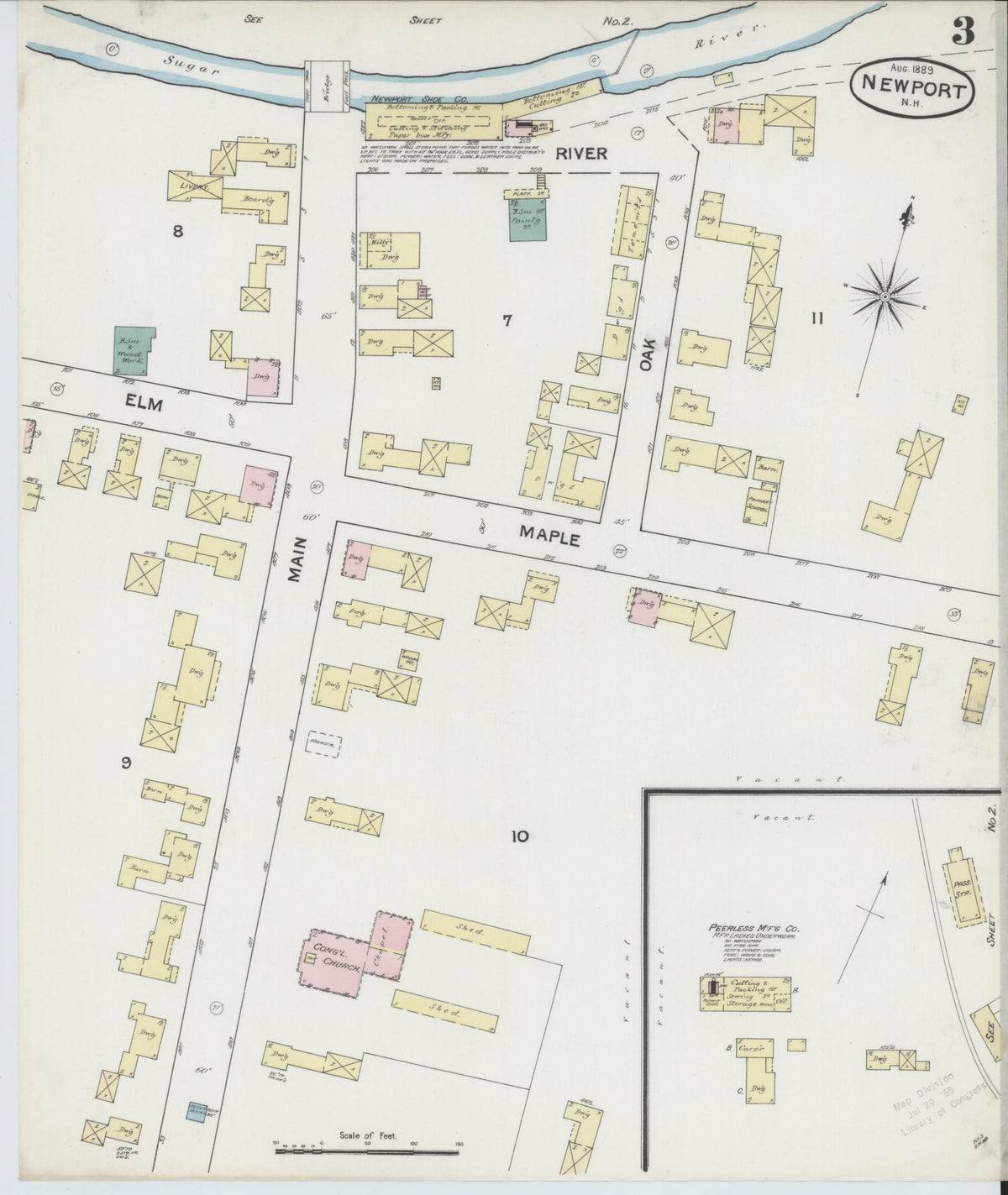 Sanborn Fire Insurance Map from Newport, Sullivan County, New Hampshire (1889), Sheet #0003 - Complete Map Set gallery image, historic Sanborn map, vintage wall art, New Hampshire New Hampshire