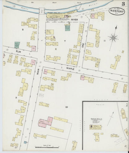 Sanborn Fire Insurance Map from Newport, Sullivan County, New Hampshire (1889), Sheet #0003 - Complete Map Set gallery image, historic Sanborn map, vintage wall art, New Hampshire New Hampshire