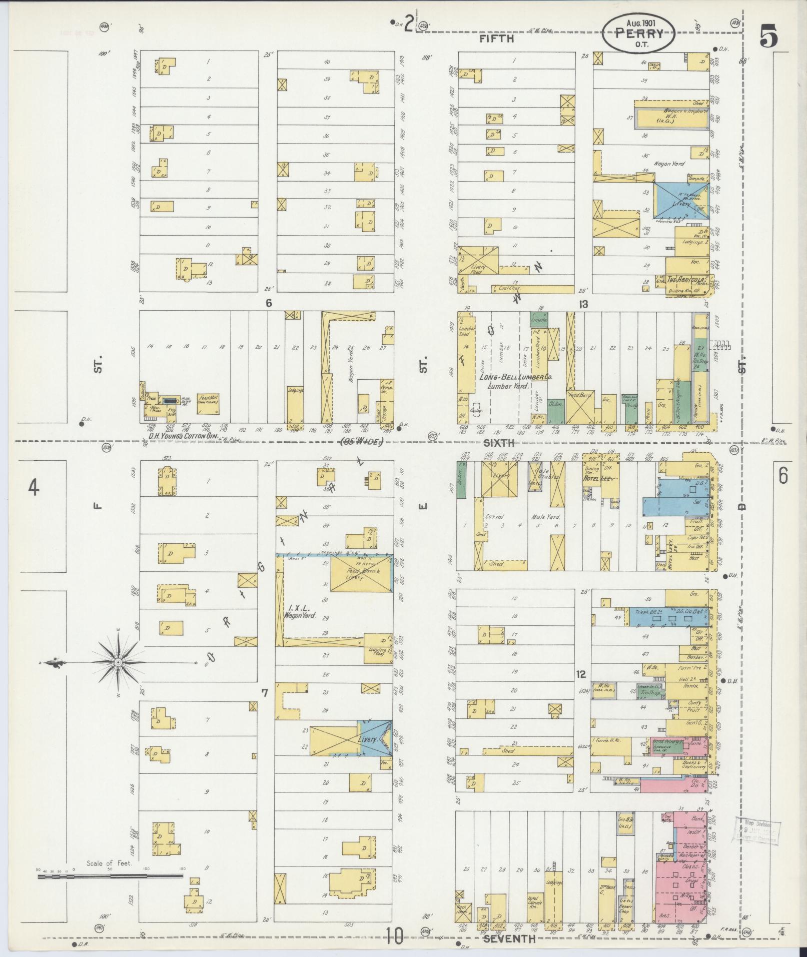Sanborn Fire Insurance Map from Perry, Noble County, Oklahoma (1901), Sheet #0005 - Complete Map Set gallery image, historic Sanborn map, vintage wall art, Oklahoma Oklahoma
