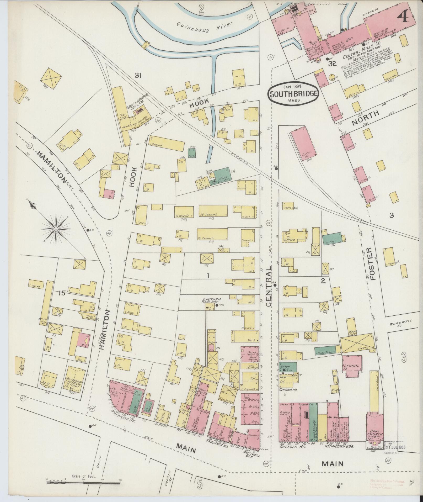 Sanborn Fire Insurance Map from Southbridge, Worcester County, Massachusetts (1894), Sheet #0004 - Complete Map Set gallery image, historic Sanborn map, vintage wall art, Massachusetts Massachusetts