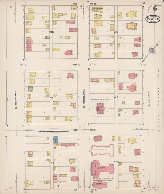Sanborn Fire Insurance Map from New Ulm, Brown County, Minnesota (1922), Sheet #0006 - Historic Sanborn Fire Insurance Map Print, vintage old map wall art, antique decor, genealogy gift, Minnesota Minnesota map