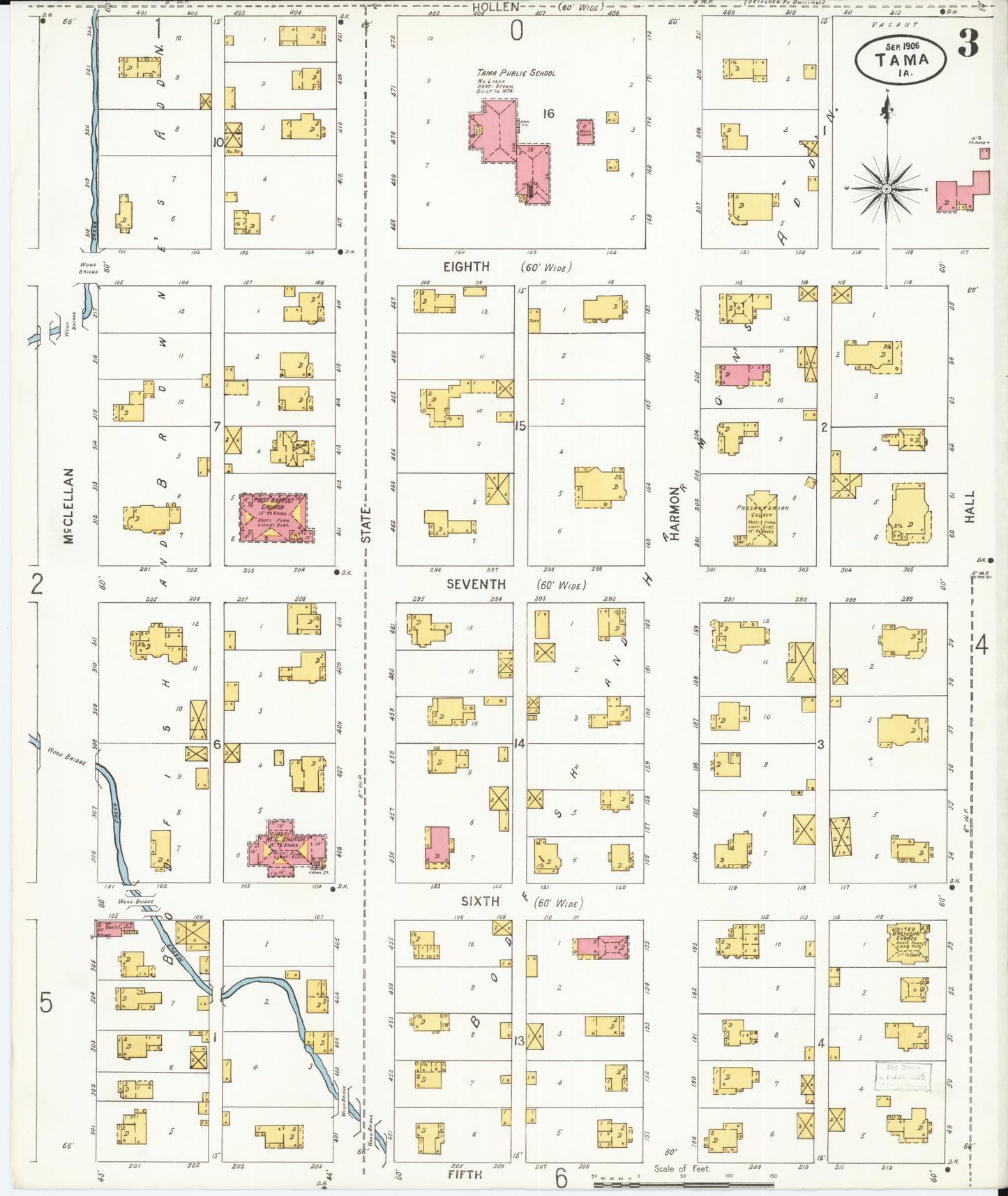 Sanborn Fire Insurance Map from Tama, Tama County, Iowa (1906), Sheet #0003 - Historic Sanborn Fire Insurance Map Print, vintage old map wall art