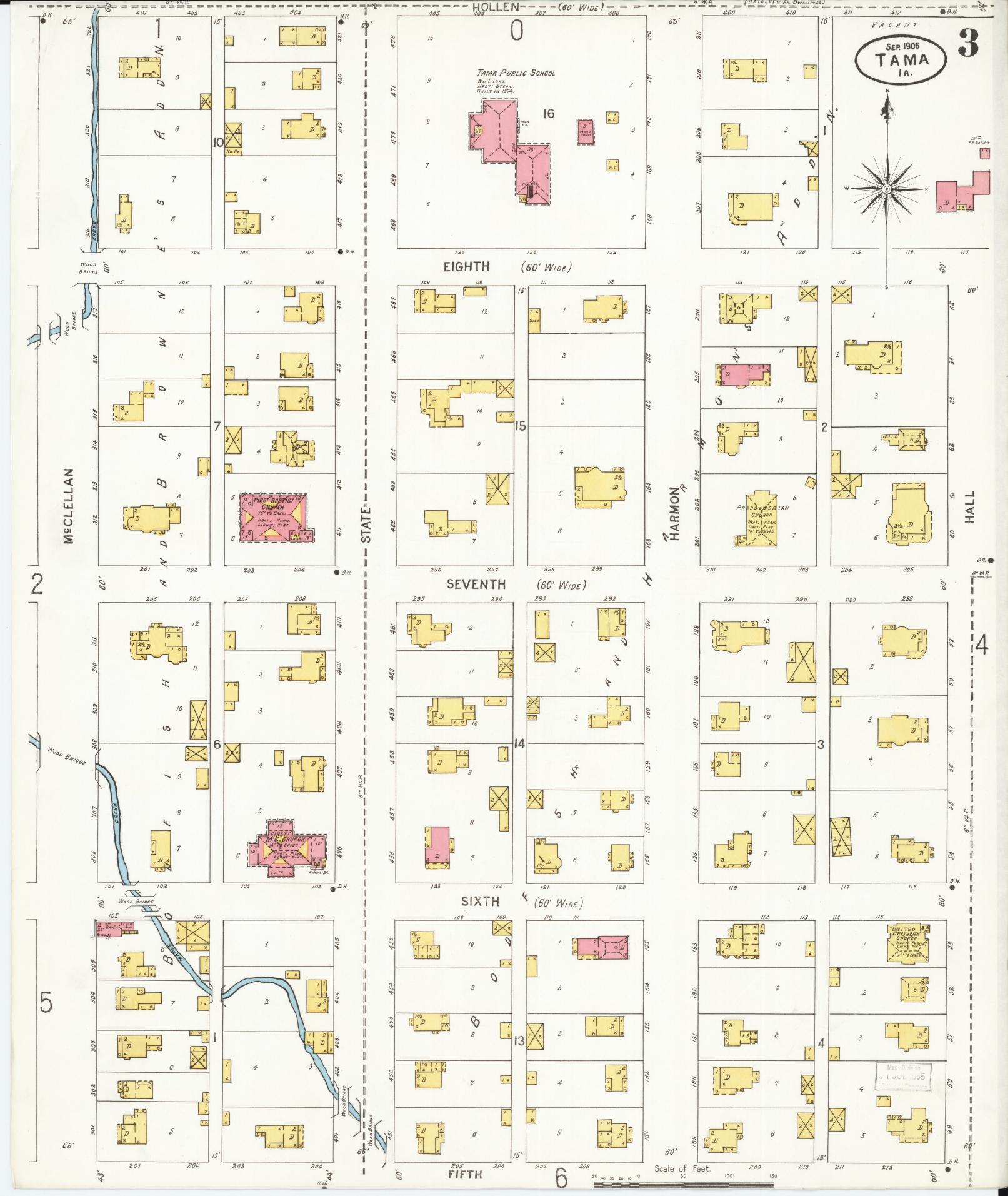 Sanborn Fire Insurance Map from Tama, Tama County, Iowa (1906), Sheet #0003 - Historic Sanborn Fire Insurance Map Print, vintage old map wall art