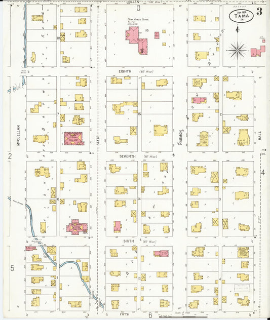 Sanborn Fire Insurance Map from Tama, Tama County, Iowa (1906), Sheet #0003 - Historic Sanborn Fire Insurance Map Print, vintage old map wall art
