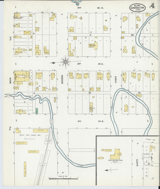 Sanborn Fire Insurance Map from Casselton, Cass County, North Dakota (1904), Sheet #0004 - Historic Sanborn Fire Insurance Map Print, vintage old map wall art, antique decor, genealogy gift, North Dakota North Dakota map