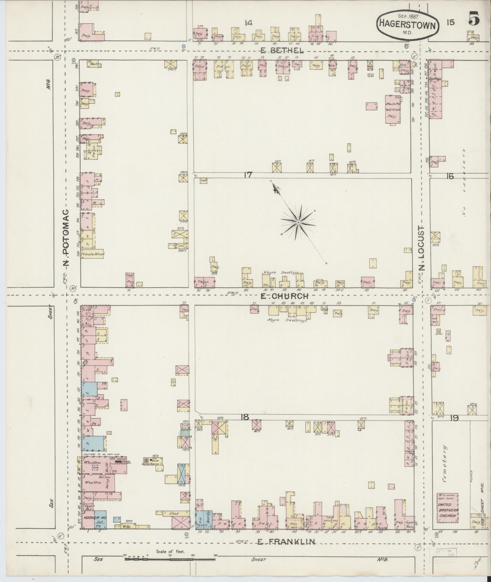 Washington, Maryland - 1887 - Sanborn Fire Insurance Map, Sheet #0005 - Historic Sanborn Fire Insurance Map Print, Washington Maryland 1887 0005 vintage old map wall art
