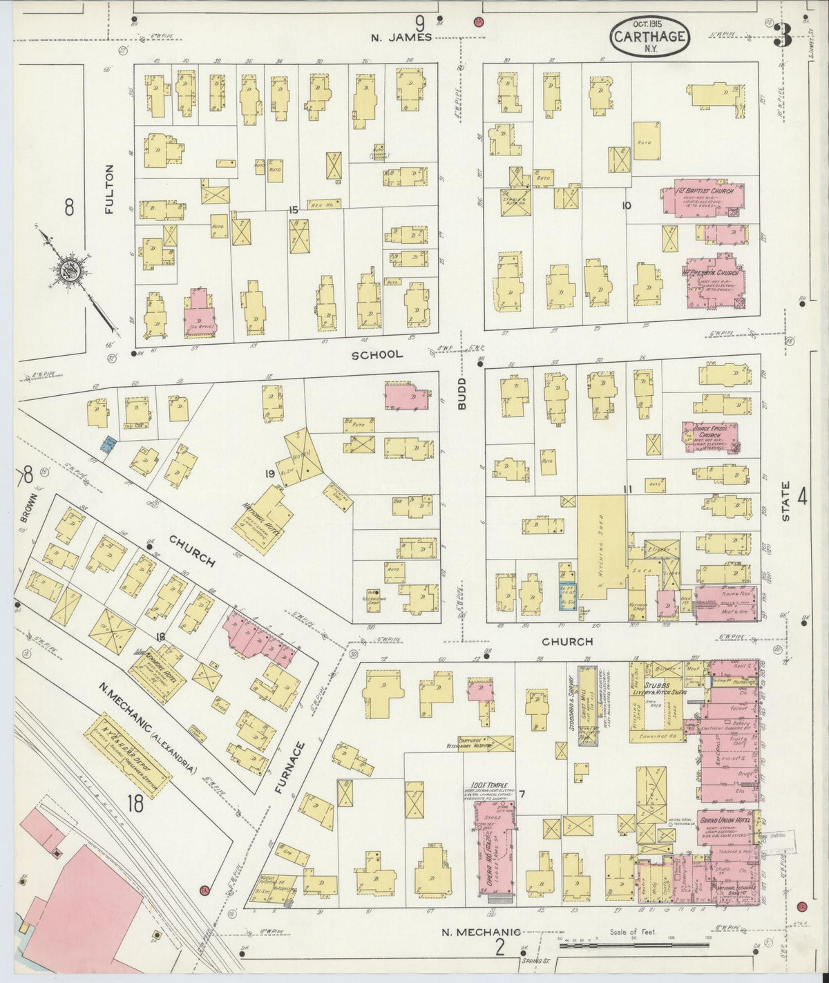 Sanborn Fire Insurance Map from Carthage, Jefferson County, New York (1915), Sheet #0003 - Complete Map Set gallery image, historic Sanborn map, vintage wall art, New York New York