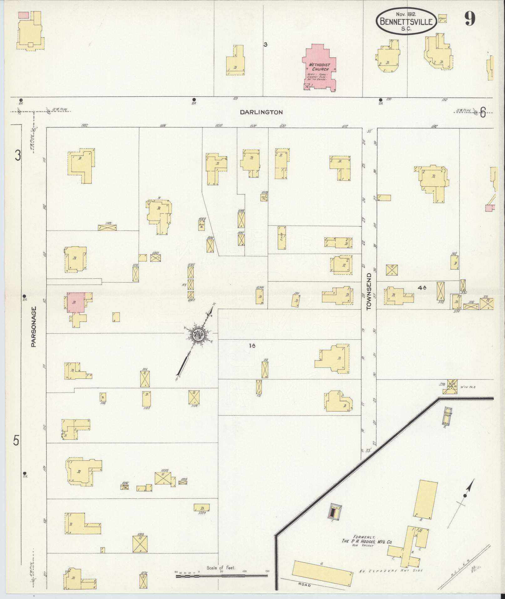 Sanborn Fire Insurance Map from Bennettsville, Marlboro County, South Carolina (1912), Sheet #0009 - Historic Sanborn Fire Insurance Map Print, vintage old map wall art, antique decor, genealogy gift, South Carolina South Carolina map