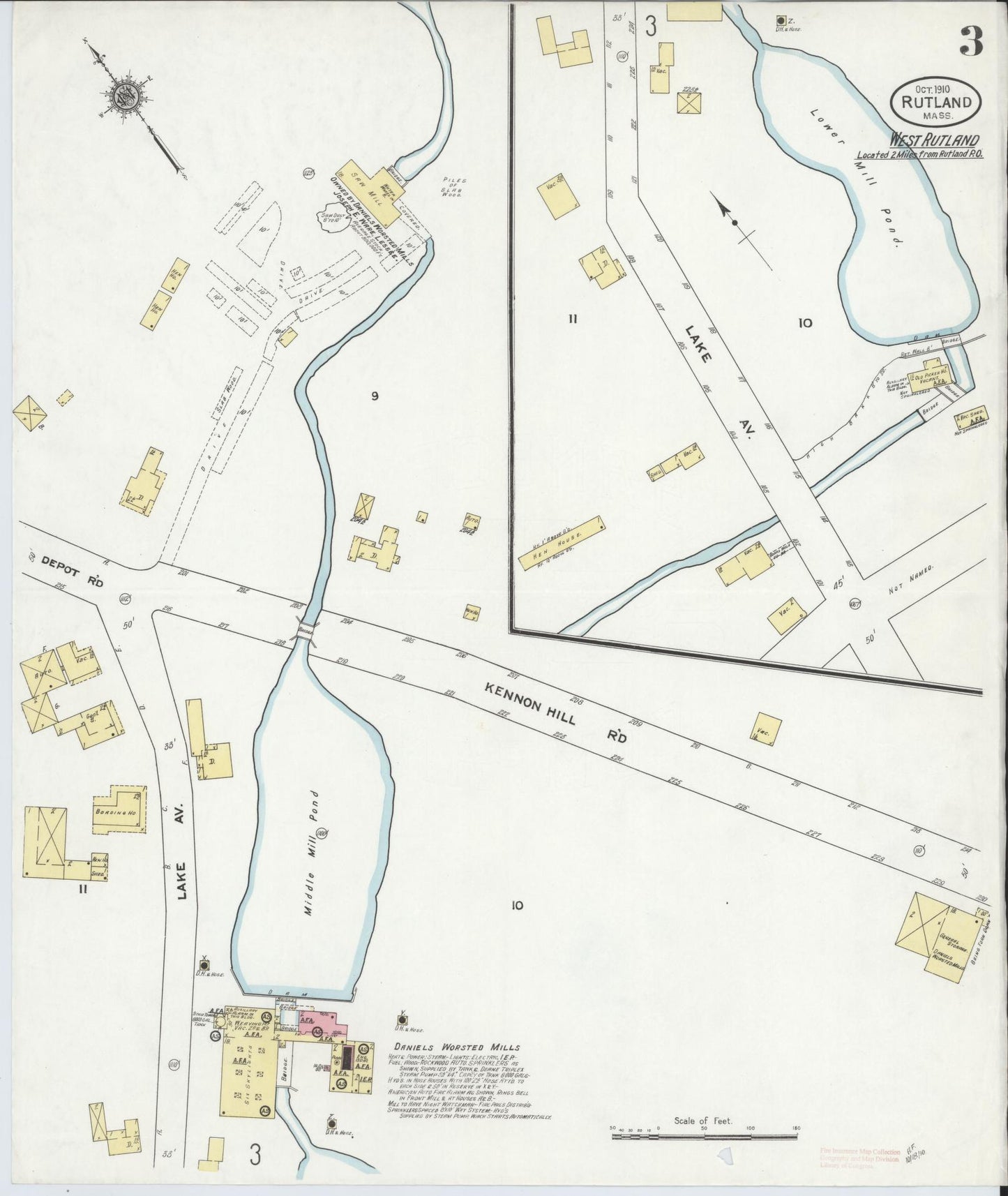 Sanborn Fire Insurance Map from Rutland, Worcester County, Massachusetts (1910), Sheet #0003 - Complete Map Set gallery image, historic Sanborn map, vintage wall art, Massachusetts Massachusetts