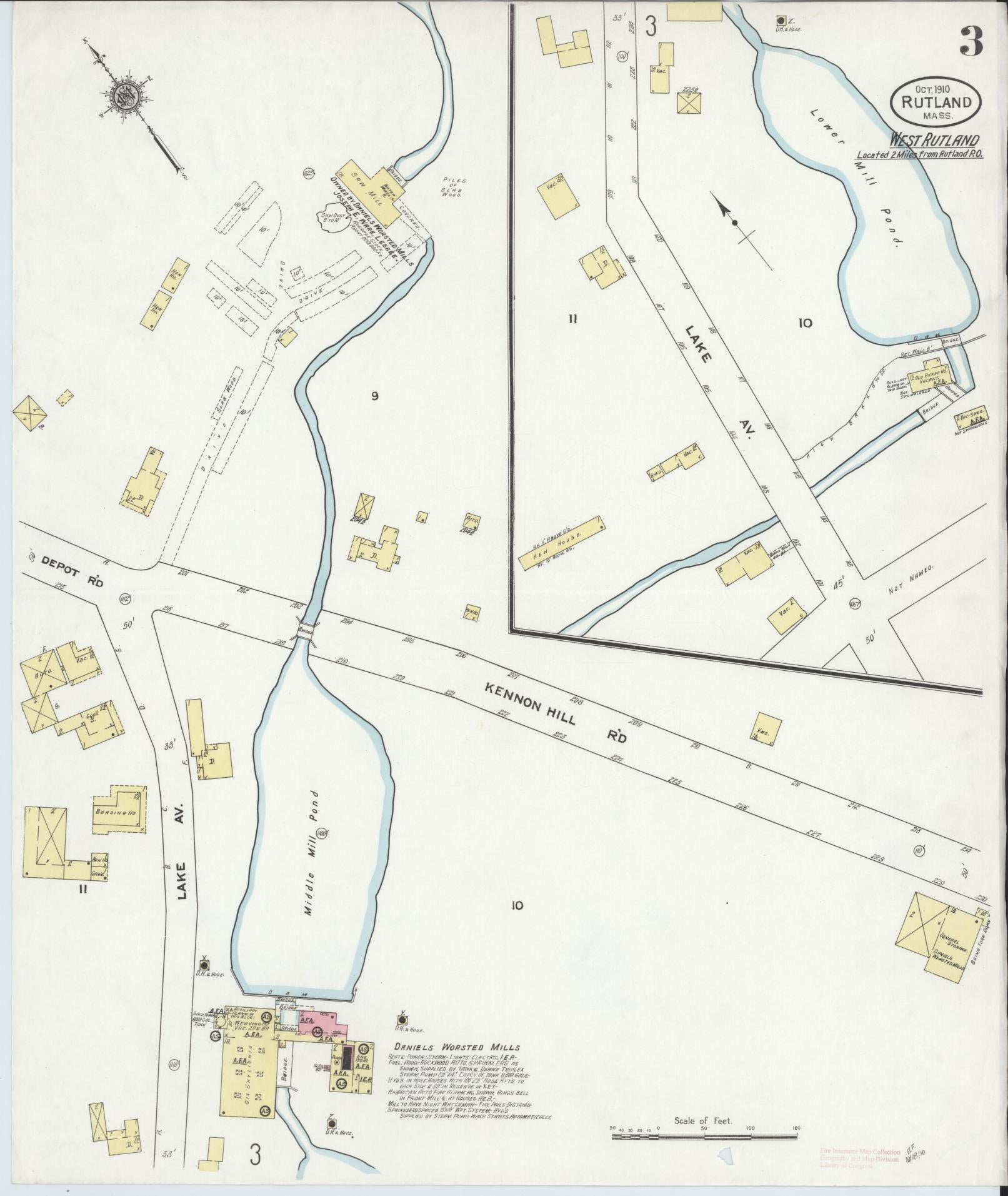 Sanborn Fire Insurance Map from Rutland, Worcester County, Massachusetts (1910), Sheet #0003 - Complete Map Set gallery image, historic Sanborn map, vintage wall art, Massachusetts Massachusetts