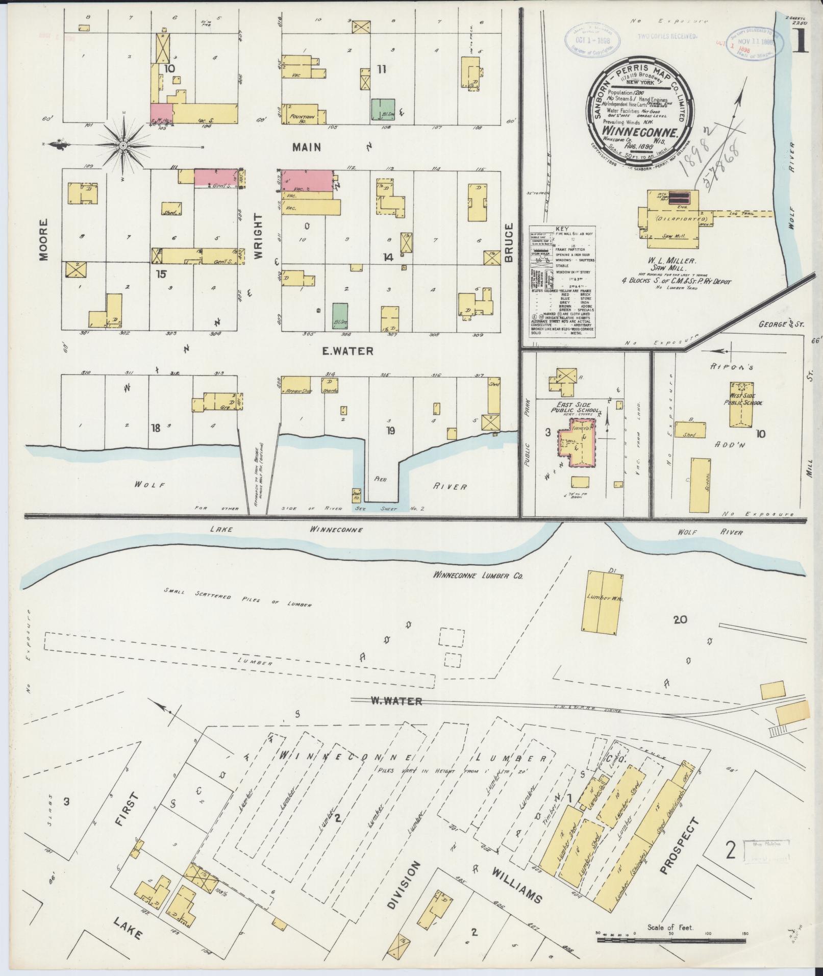 Sanborn Fire Insurance Map from Winneconne, Winnebago County, Wisconsin (1898), Sheet #0001 - Complete Map Set gallery image, historic Sanborn map, vintage wall art, Wisconsin Wisconsin