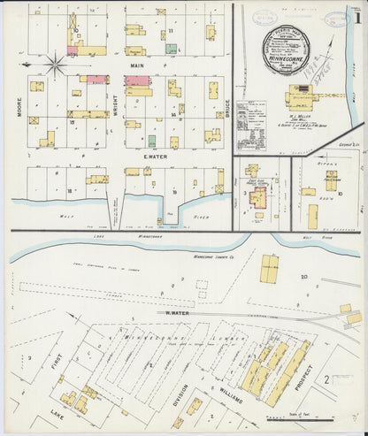 Sanborn Fire Insurance Map from Winneconne, Winnebago County, Wisconsin (1898), Sheet #0001 - Complete Map Set gallery image, historic Sanborn map, vintage wall art, Wisconsin Wisconsin