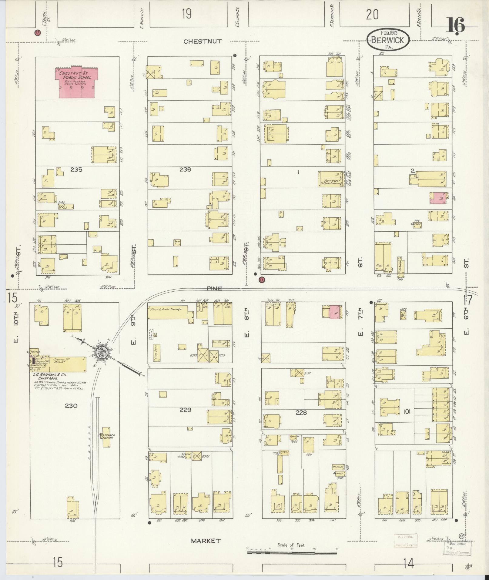 Sanborn Fire Insurance Map from Berwick, Columbia County, Pennsylvania (1913), Sheet #0016 - Historic Sanborn Fire Insurance Map Print, vintage old map wall art, antique decor, genealogy gift, Pennsylvania Pennsylvania map