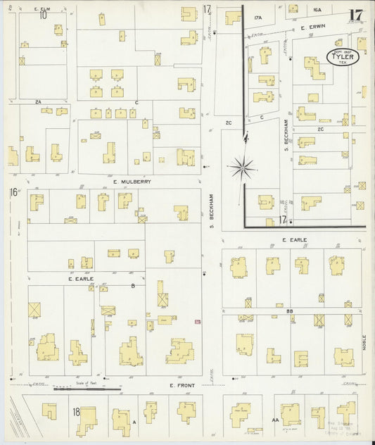 Sanborn Fire Insurance Map from Tyler, Smith County, Texas (1907), Sheet #0017 - Historic Sanborn Fire Insurance Map Print, vintage old map wall art, antique decor, genealogy gift, Texas Texas map