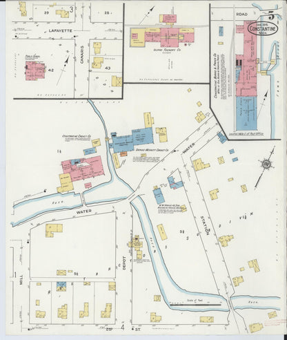 Sanborn Fire Insurance Map from Constantine, Saint Joseph County, Michigan (1916), Sheet #0005 - Historic Sanborn Fire Insurance Map Print, vintage old map wall art, antique decor, genealogy gift, Michigan Michigan map