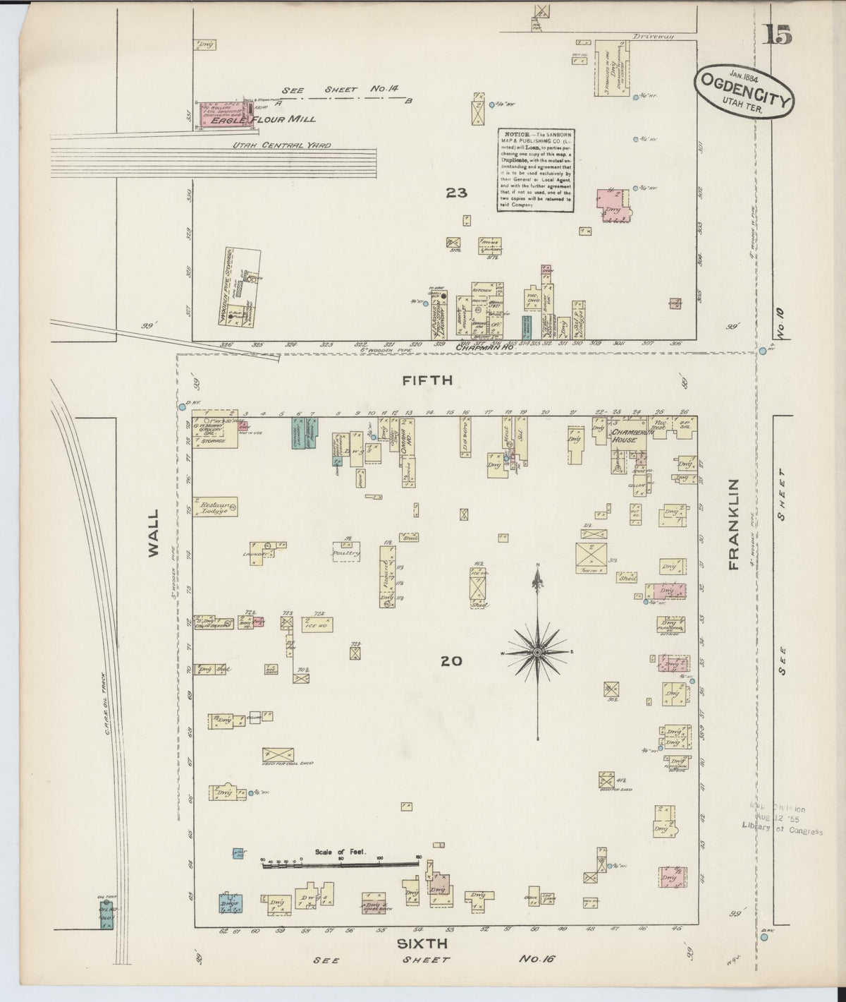 Sanborn Fire Insurance Map from Ogden, Weber County, Utah (1884), Sheet #0015 - Complete Map Set gallery image, historic Sanborn map, vintage wall art, Utah Utah