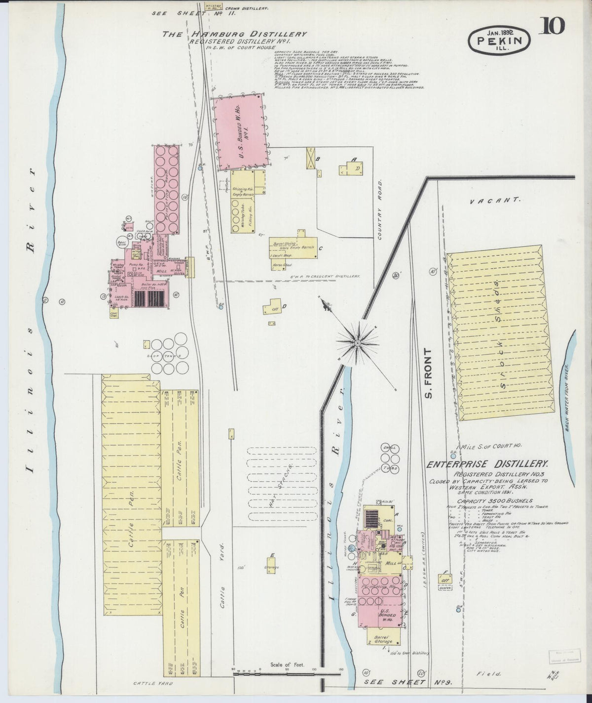 Sanborn Fire Insurance Map from Pekin, Tazewell County, Illinois (1892), Sheet #0010 - Complete Map Set gallery image, historic Sanborn map, vintage wall art, Illinois Illinois