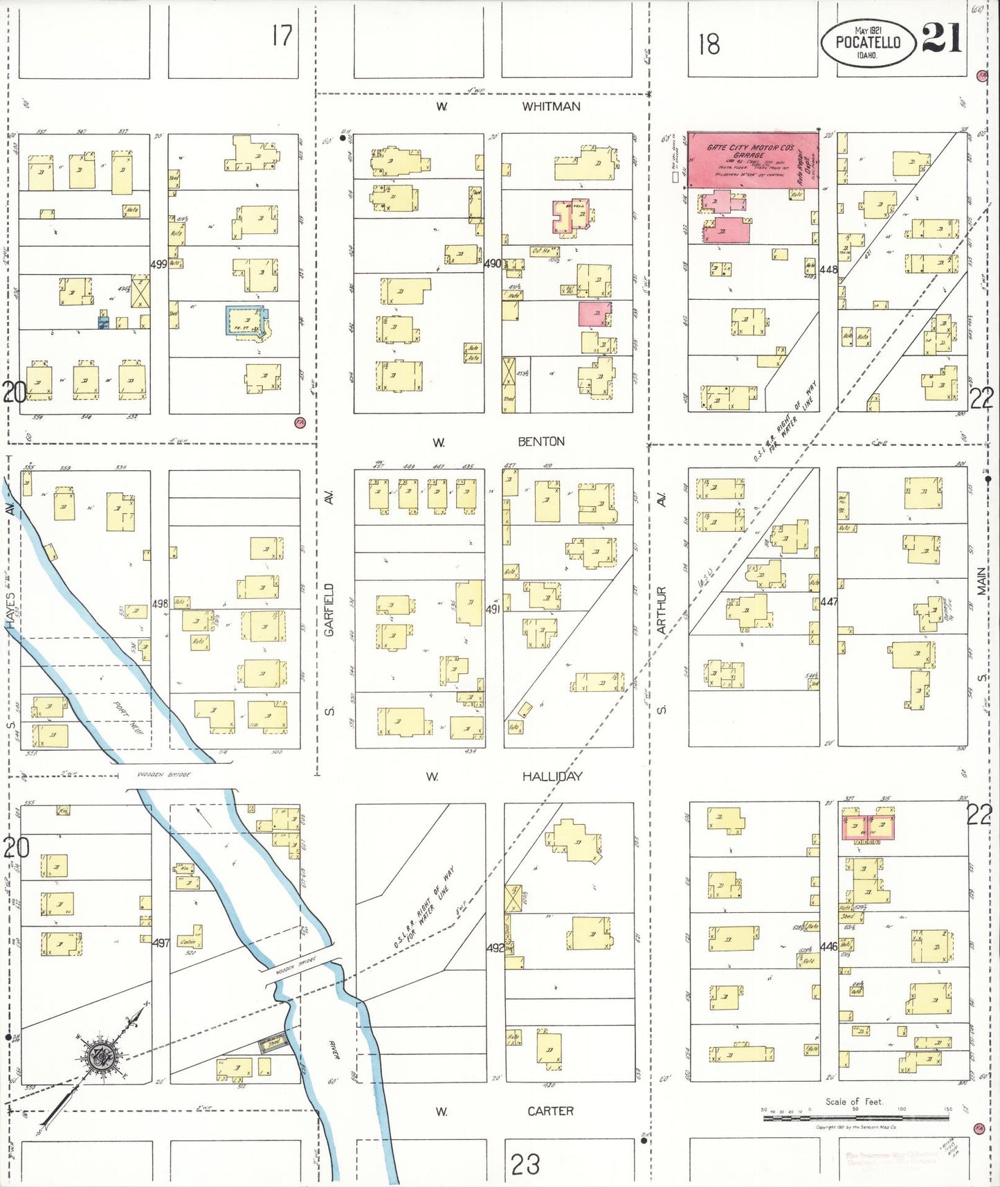 Sanborn Fire Insurance Map from Pocatello, Bannock County, Idaho (1921), Sheet #0021 - Complete Map Set gallery image, historic Sanborn map, vintage wall art, Idaho Idaho