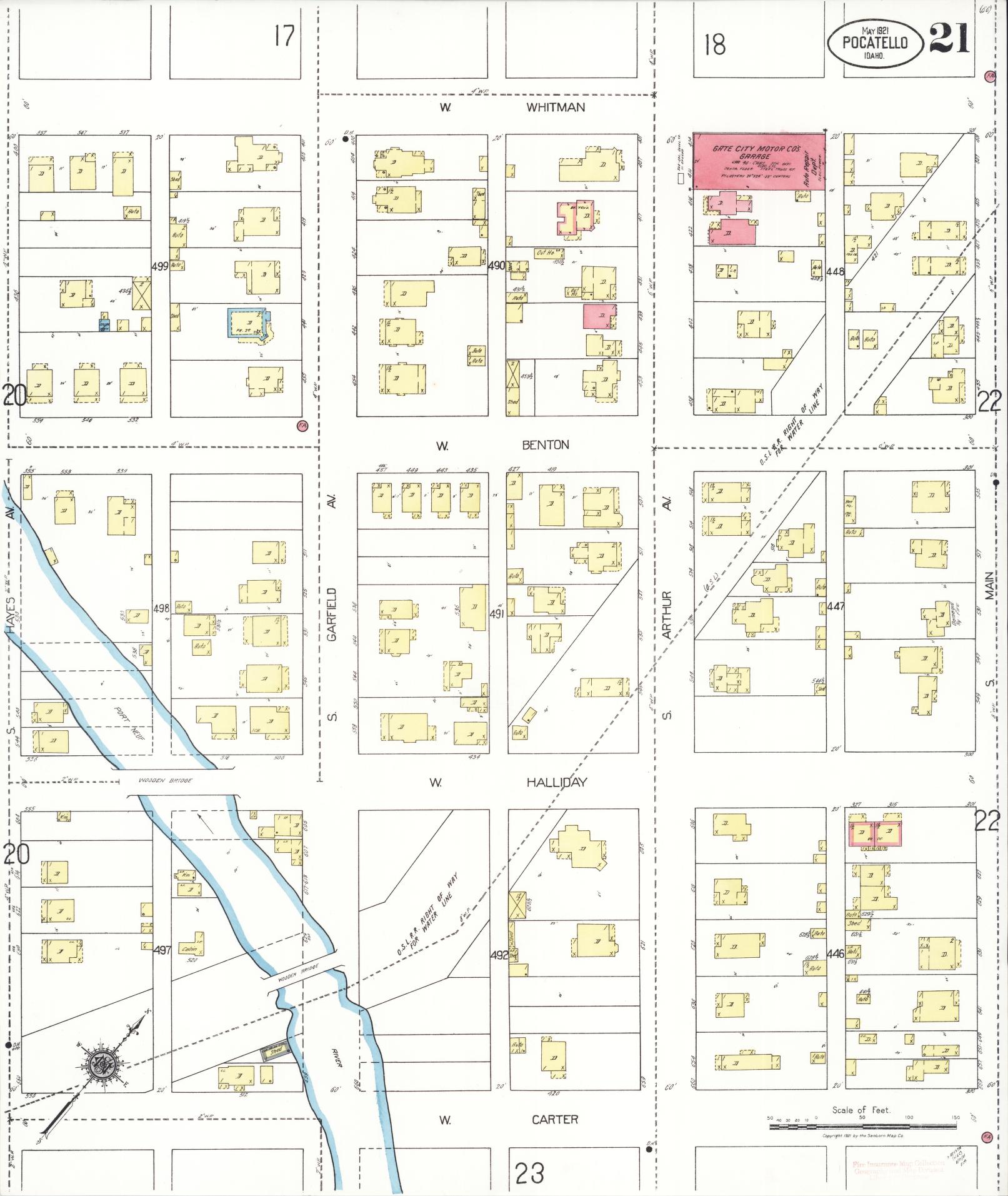 Sanborn Fire Insurance Map from Pocatello, Bannock County, Idaho (1921), Sheet #0021 - Complete Map Set gallery image, historic Sanborn map, vintage wall art, Idaho Idaho