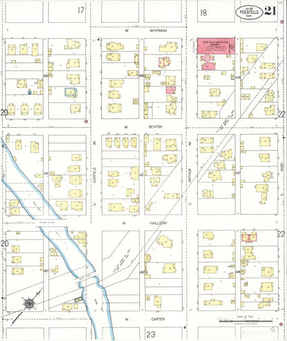 Sanborn Fire Insurance Map from Pocatello, Bannock County, Idaho (1921), Sheet #0021 - Complete Map Set gallery image, historic Sanborn map, vintage wall art, Idaho Idaho