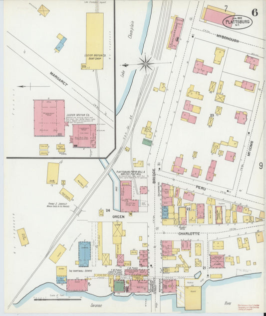 Sanborn Fire Insurance Map from Plattsburg, Clinton County, New York (1902), Sheet #0006 - Historic Sanborn Fire Insurance Map Print, vintage old map wall art, antique decor, genealogy gift, New York New York map