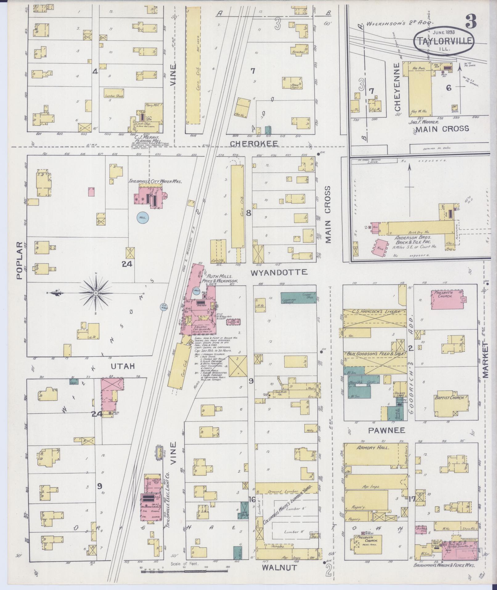 Sanborn Fire Insurance Map from Taylorville, Christian County, Illinois (1893), Sheet #0003 - Historic Sanborn Fire Insurance Map Print, vintage old map wall art, antique decor, genealogy gift, Illinois Illinois map