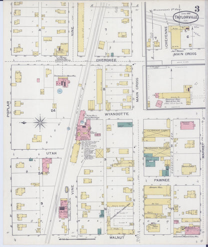 Sanborn Fire Insurance Map from Taylorville, Christian County, Illinois (1893), Sheet #0003 - Historic Sanborn Fire Insurance Map Print, vintage old map wall art, antique decor, genealogy gift, Illinois Illinois map