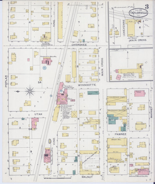 Sanborn Fire Insurance Map from Taylorville, Christian County, Illinois (1893), Sheet #0003 - Historic Sanborn Fire Insurance Map Print, vintage old map wall art, antique decor, genealogy gift, Illinois Illinois map