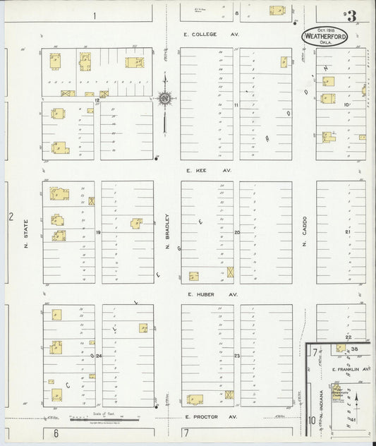Sanborn Fire Insurance Map from Weatherford, Custer County, Oklahoma (1918), Sheet #0003 - Historic Sanborn Fire Insurance Map Print, vintage old map wall art, antique decor, genealogy gift, Oklahoma Oklahoma map