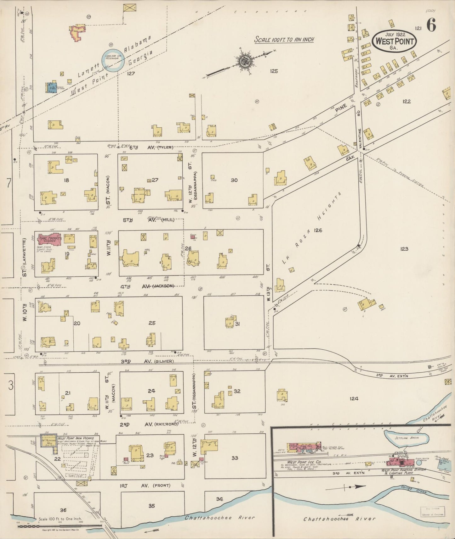 Sanborn Fire Insurance Map from West Point, Troup County, Georgia (1922), Sheet #0006 - Historic Sanborn Fire Insurance Map Print, vintage old map wall art, antique decor, genealogy gift, Alabama Alabama map