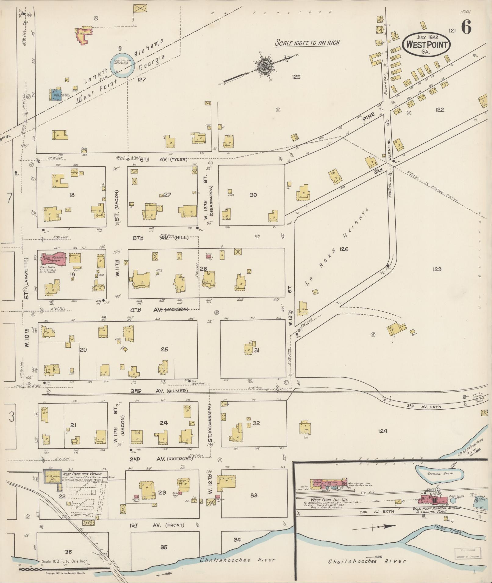 Sanborn Fire Insurance Map from West Point, Troup County, Georgia (1922), Sheet #0006 - Historic Sanborn Fire Insurance Map Print, vintage old map wall art, antique decor, genealogy gift, Alabama Alabama map