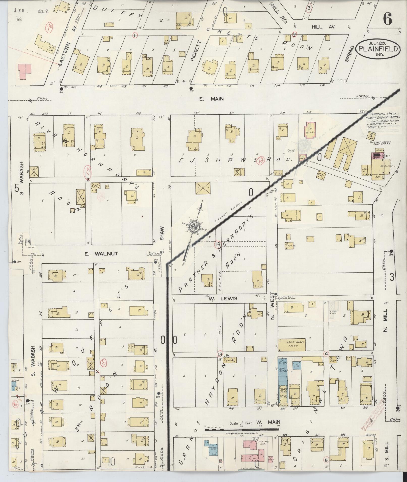 Sanborn Fire Insurance Map from Plainfield, Hendricks County, Indiana (1920), Sheet #0006 - Complete Map Set gallery image, historic Sanborn map, vintage wall art, Indiana Indiana