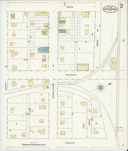 Sanborn Fire Insurance Map from Hartshorne, Pittsburg County, Oklahoma (1909), Sheet #0002 - Complete Map Set gallery image, historic Sanborn map, vintage wall art, Oklahoma Oklahoma