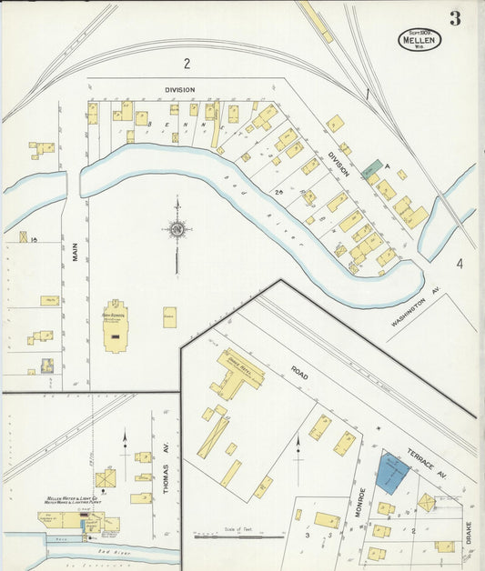 Sanborn Fire Insurance Map from Mellen, Ashland County, Wisconsin (1909), Sheet #0003 - Historic Sanborn Fire Insurance Map Print, vintage old map wall art, antique decor, genealogy gift, Wisconsin Wisconsin map