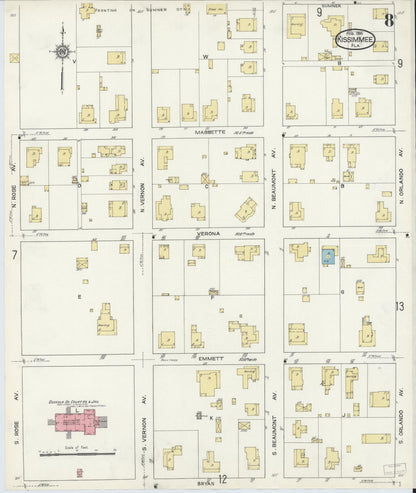 Sanborn Fire Insurance Map from Kissimmee, Osceola County, Florida (1914), Sheet #0008 - Historic Sanborn Fire Insurance Map Print, vintage old map wall art, antique decor, genealogy gift, Florida Florida map