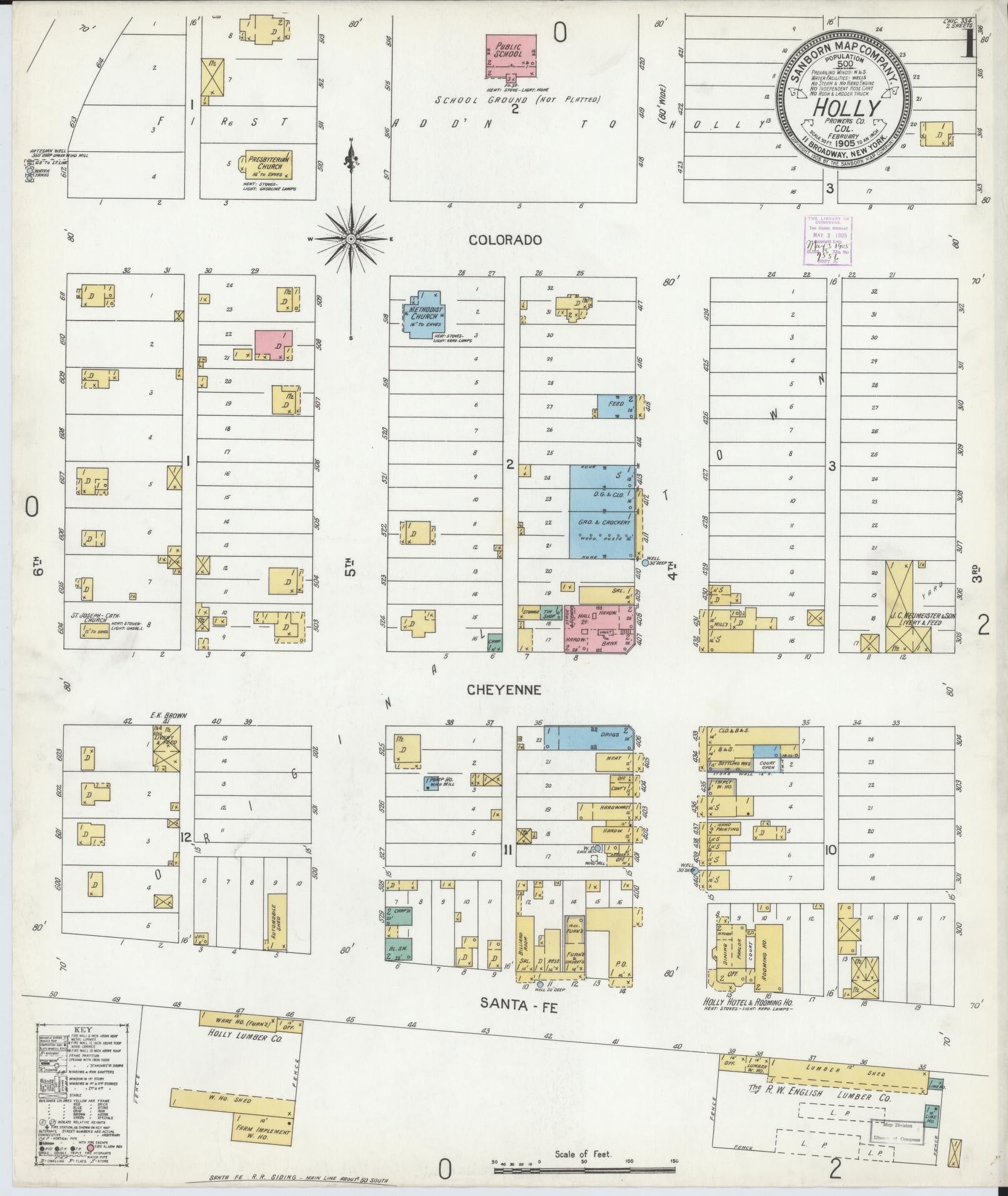 Sanborn Fire Insurance Map from Holly, Prowers County, Colorado (1905), Sheet #0001 - Complete Map Set gallery image, historic Sanborn map, vintage wall art, Colorado Colorado