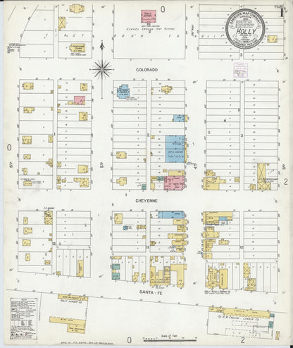 Sanborn Fire Insurance Map from Holly, Prowers County, Colorado (1905), Sheet #0001 - Complete Map Set gallery image, historic Sanborn map, vintage wall art, Colorado Colorado