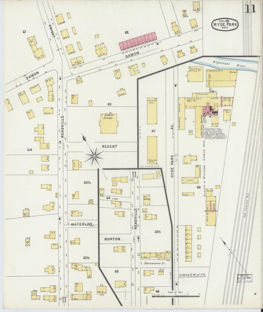 Sanborn Fire Insurance Map from Hyde Park, Norfolk County, Massachusetts (1896), Sheet #0011 - Historic Sanborn Fire Insurance Map Print, vintage old map wall art, antique decor, genealogy gift, Massachusetts Massachusetts map
