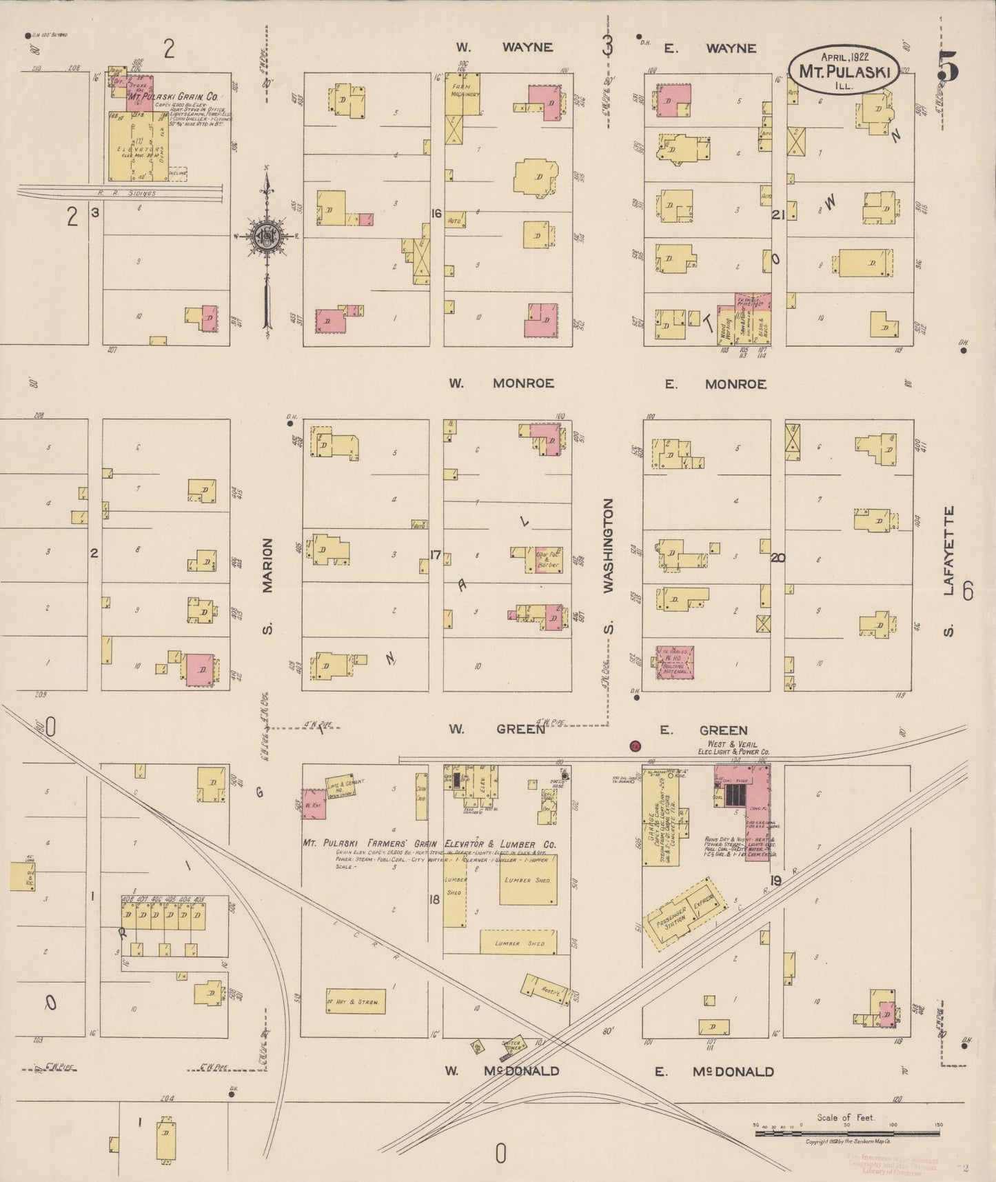Sanborn Fire Insurance Map from Mount Pulaski, Logan County, Illinois (1922), Sheet #0005 - Complete Map Set gallery image, historic Sanborn map, vintage wall art, Illinois Illinois
