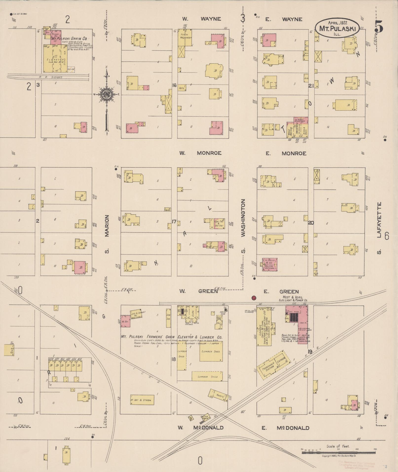 Sanborn Fire Insurance Map from Mount Pulaski, Logan County, Illinois (1922), Sheet #0005 - Complete Map Set gallery image, historic Sanborn map, vintage wall art, Illinois Illinois
