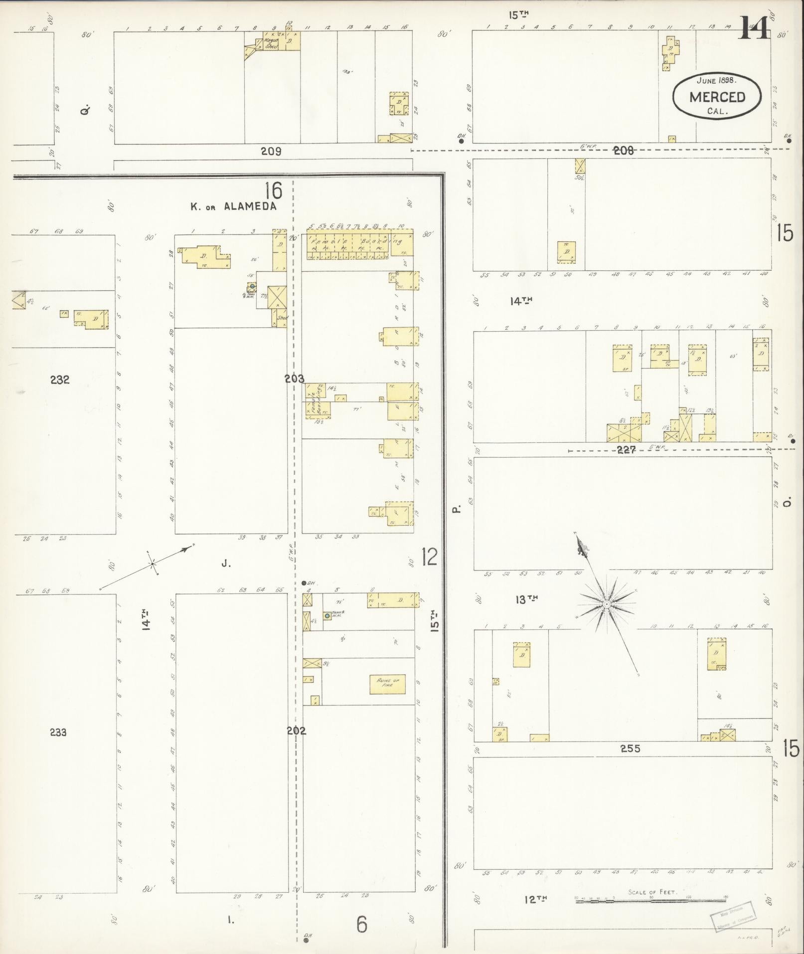 Sanborn Fire Insurance Map from Merced, Merced County, California (1898), Sheet #0014 - Historic Sanborn Fire Insurance Map Print, vintage old map wall art, antique decor, genealogy gift, California California map
