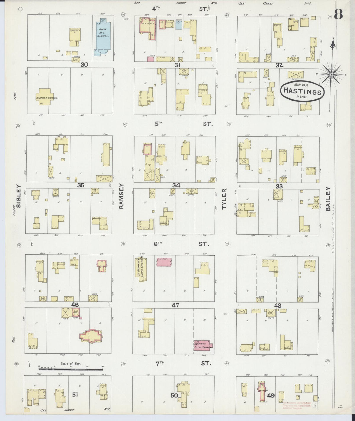 Sanborn Fire Insurance Map from Hastings, Dakota County, Minnesota (1891), Sheet #0008 - Complete Map Set gallery image, historic Sanborn map, vintage wall art, Minnesota Minnesota