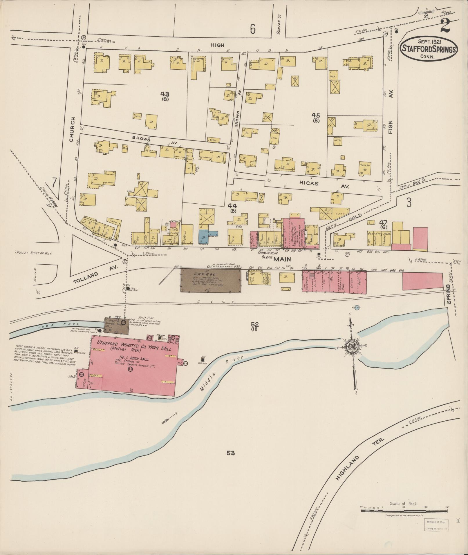 Sanborn Fire Insurance Map from Stafford Springs, Tolland County, Connecticut (1921), Sheet #0002 - Complete Map Set gallery image, historic Sanborn map, vintage wall art, Connecticut Connecticut