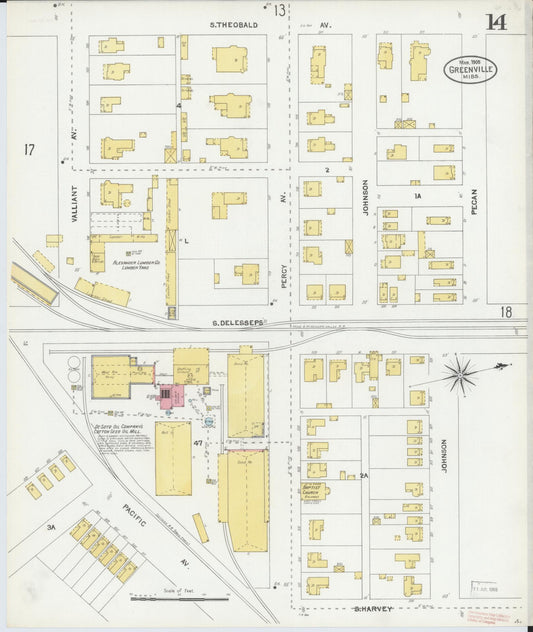 Sanborn Fire Insurance Map from Greenville, Washington County, Mississippi (1905), Sheet #0014 - Historic Sanborn Fire Insurance Map Print, vintage old map wall art, antique decor, genealogy gift, Mississippi Mississippi map