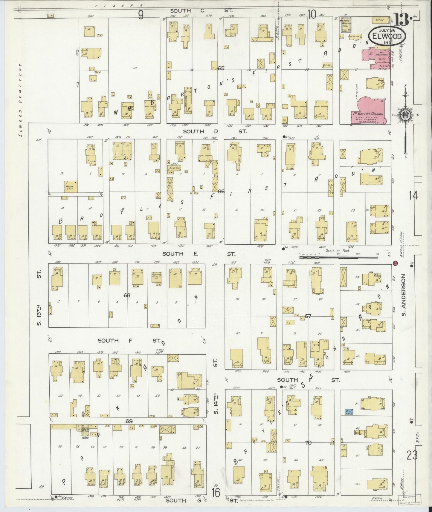 Sanborn Fire Insurance Map from Elwood, Madison County, Indiana (1916), Sheet #0013 - Historic Sanborn Fire Insurance Map Print, vintage old map wall art, antique decor, genealogy gift, Indiana Indiana map
