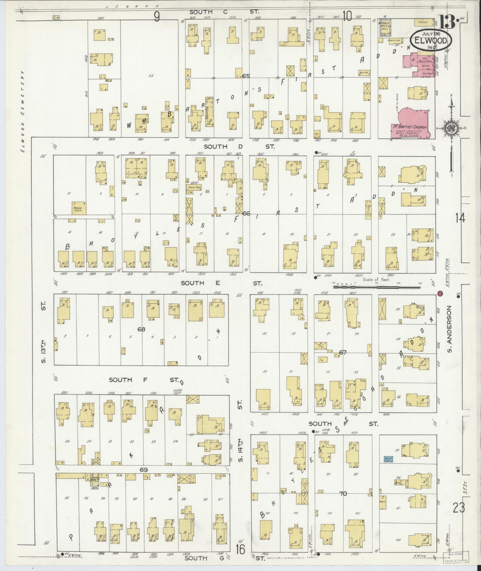 Sanborn Fire Insurance Map from Elwood, Madison County, Indiana (1916), Sheet #0013 - Historic Sanborn Fire Insurance Map Print, vintage old map wall art, antique decor, genealogy gift, Indiana Indiana map
