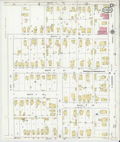 Sanborn Fire Insurance Map from Elwood, Madison County, Indiana (1916), Sheet #0013 - Historic Sanborn Fire Insurance Map Print, vintage old map wall art, antique decor, genealogy gift, Indiana Indiana map